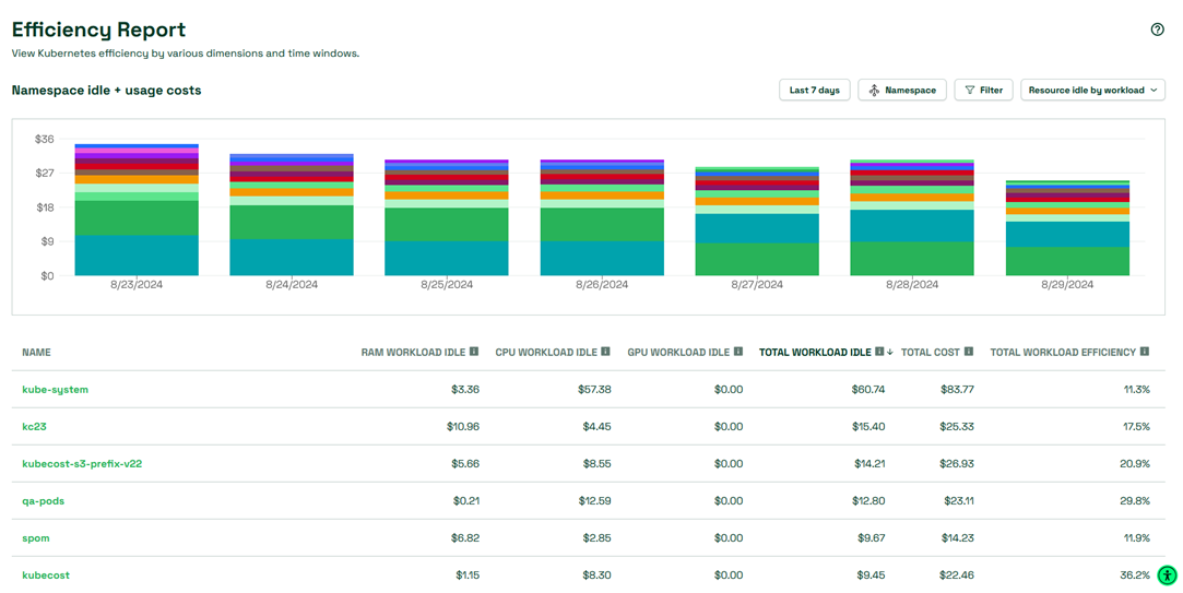 Efficiency Report with workload idle