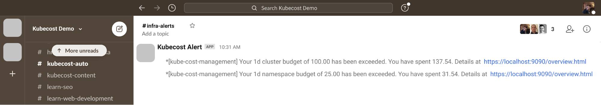 Kubecost Slack Notification 