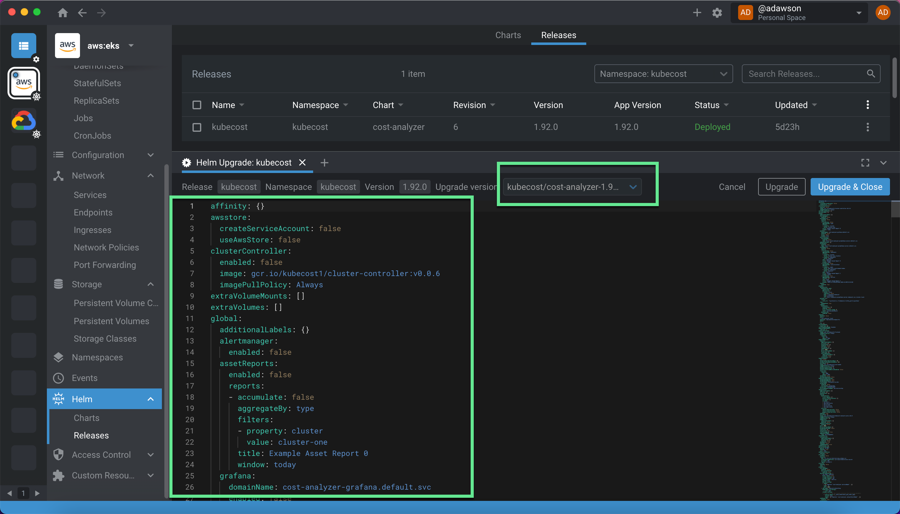 Install and manage your Kubecost Helm Chart using Lens IDE