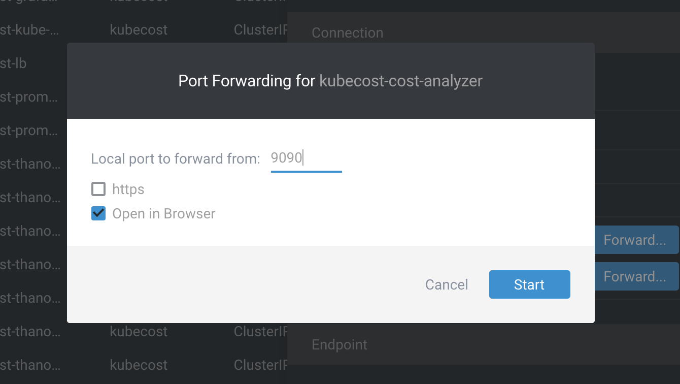 Forward Port 9090 via Services