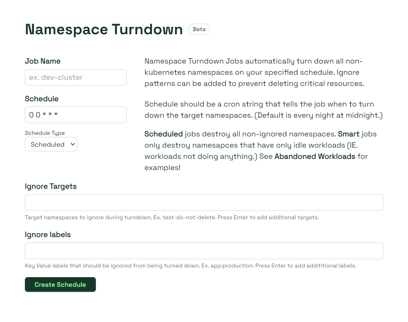 Namespace Turndown