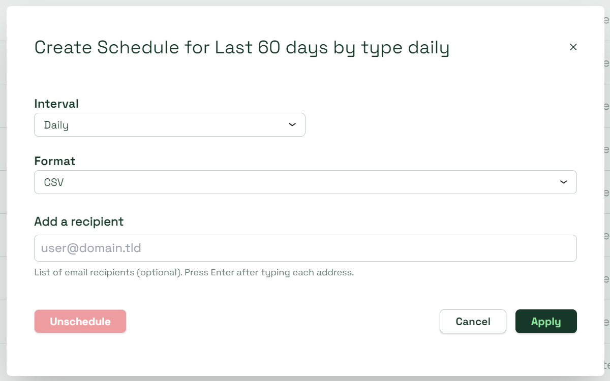 Create Schedule window